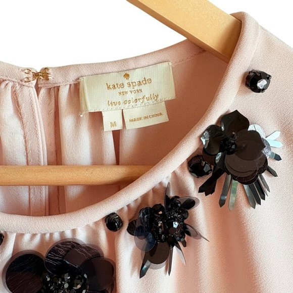 Kate Spade Embellished Crepe Top Blouse Medium Pink Champagne - Picture 14 of 16